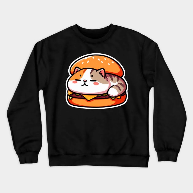 Kawaii Cat is Sleeping inside a Hamburger Crewneck Sweatshirt by Plushism